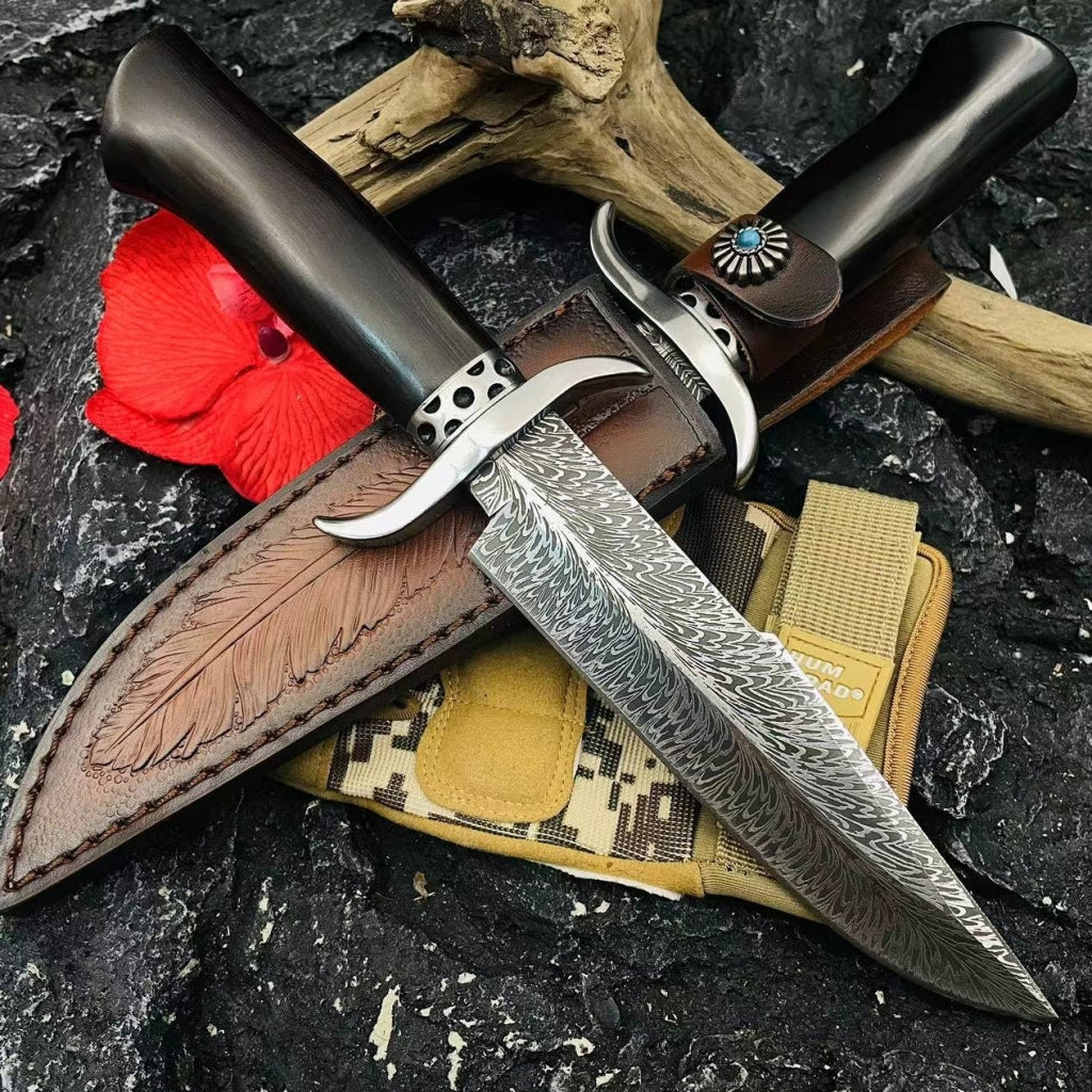 9Cr18Mov Steel Feather Texture Design Bowie Knife - SK11 - A reliable and versatile product for various needs