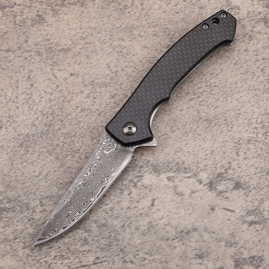 VG10 Damascus Steel Carbon Fiber Handle Folding Knife - DMF31
