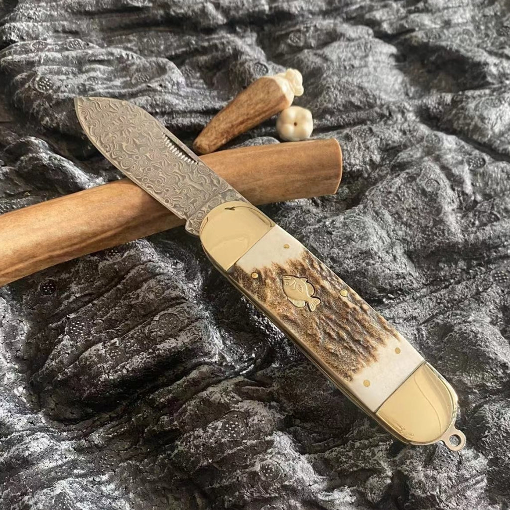 VG10 Damascus Blade Antler Handle Pocket Knife - DMF13 - A reliable and versatile product for various needs