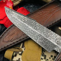 9Cr18Mov Steel Feather Texture Design Bowie Knife - SK11 - A reliable and versatile product for various needs