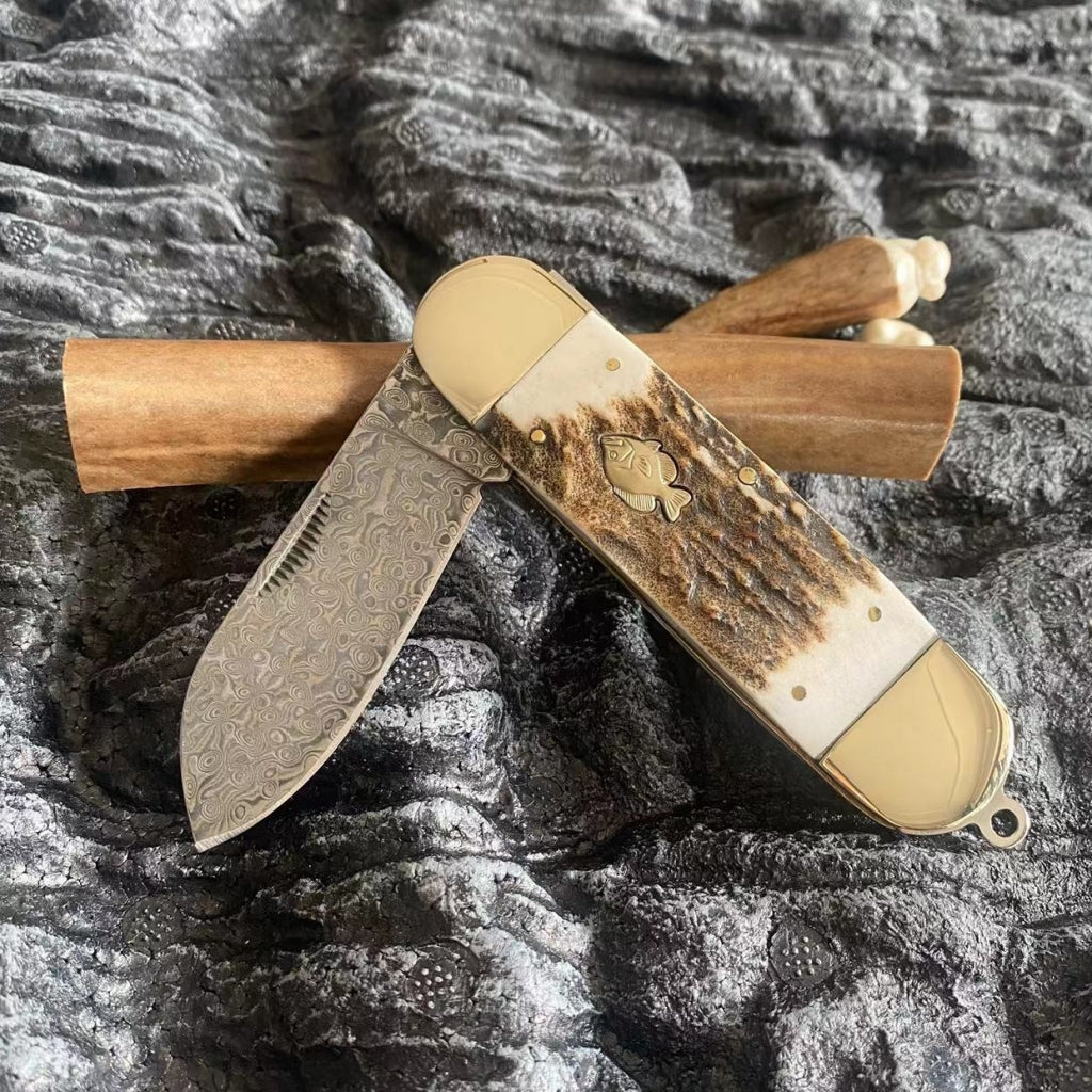 VG10 Damascus Blade Antler Handle Pocket Knife - DMF13 - A reliable and versatile product for various needs