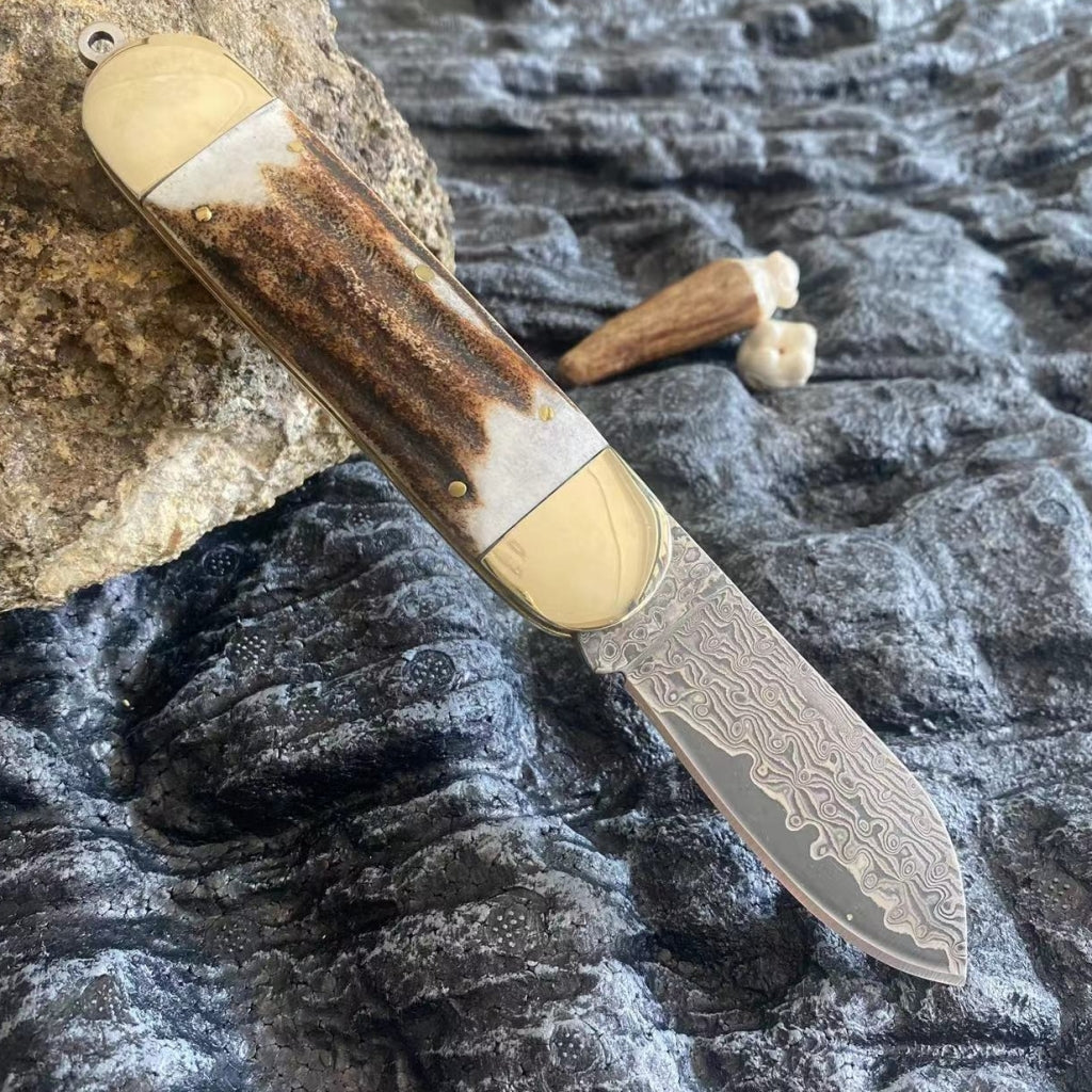 VG10 Damascus Blade Antler Handle Pocket Knife - DMF13 - A reliable and versatile product for various needs