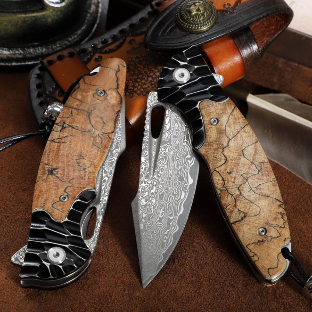 Japanese Damascus Steel Folding Knife - DMF34