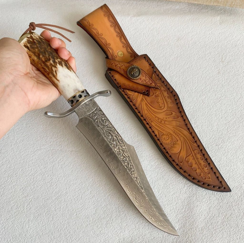 VG10 Damascus Blade Antler Handle Bowie Knife - DMS27 - A reliable and versatile product for various needs