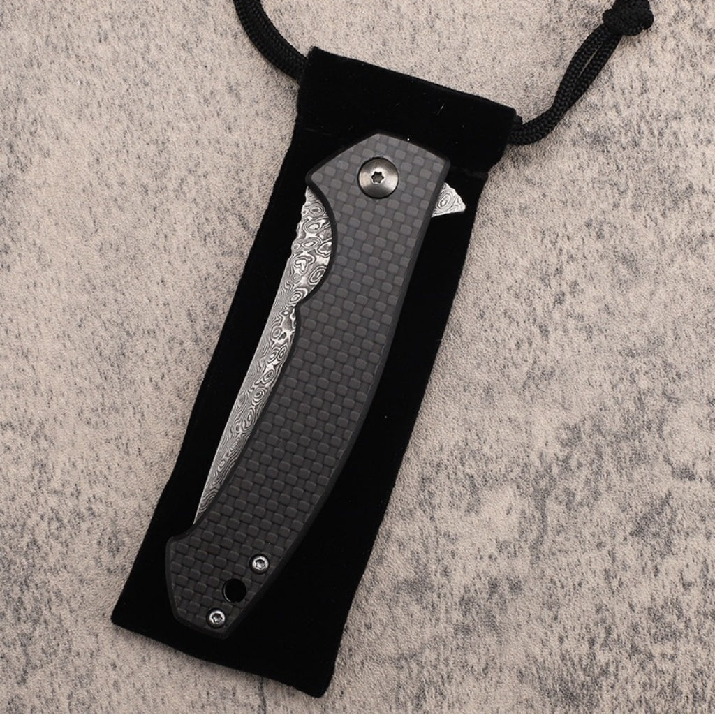 VG10 Damascus Steel Carbon Fiber Handle Folding Knife - DMF31
