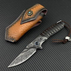 VG10 Damascus Steel OTF Folding Knife with Black Sandalwood Handle