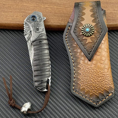 VG10 Damascus Steel OTF Folding Knife with Black Sandalwood Handle