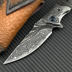 VG10 Damascus Steel OTF Folding Knife with Black Sandalwood Handle