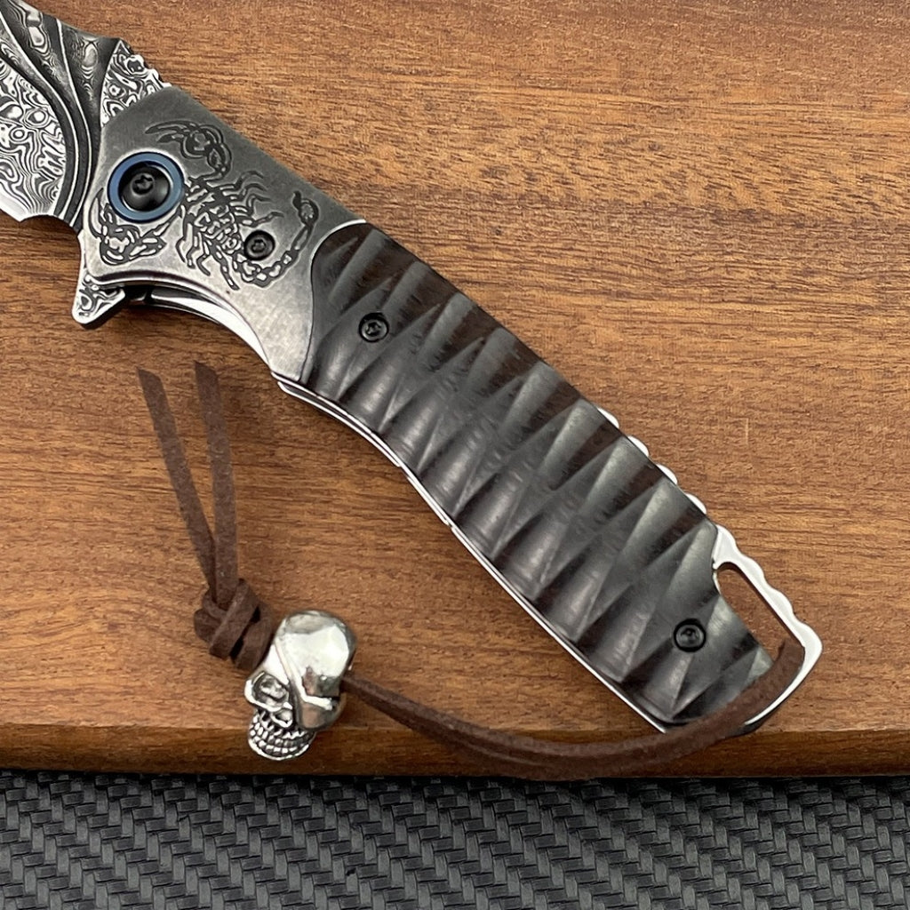 VG10 Damascus Steel OTF Folding Knife with Black Sandalwood Handle