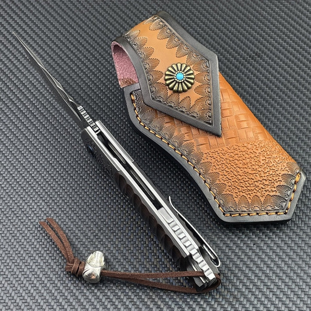 VG10 Damascus Steel OTF Folding Knife with Black Sandalwood Handle